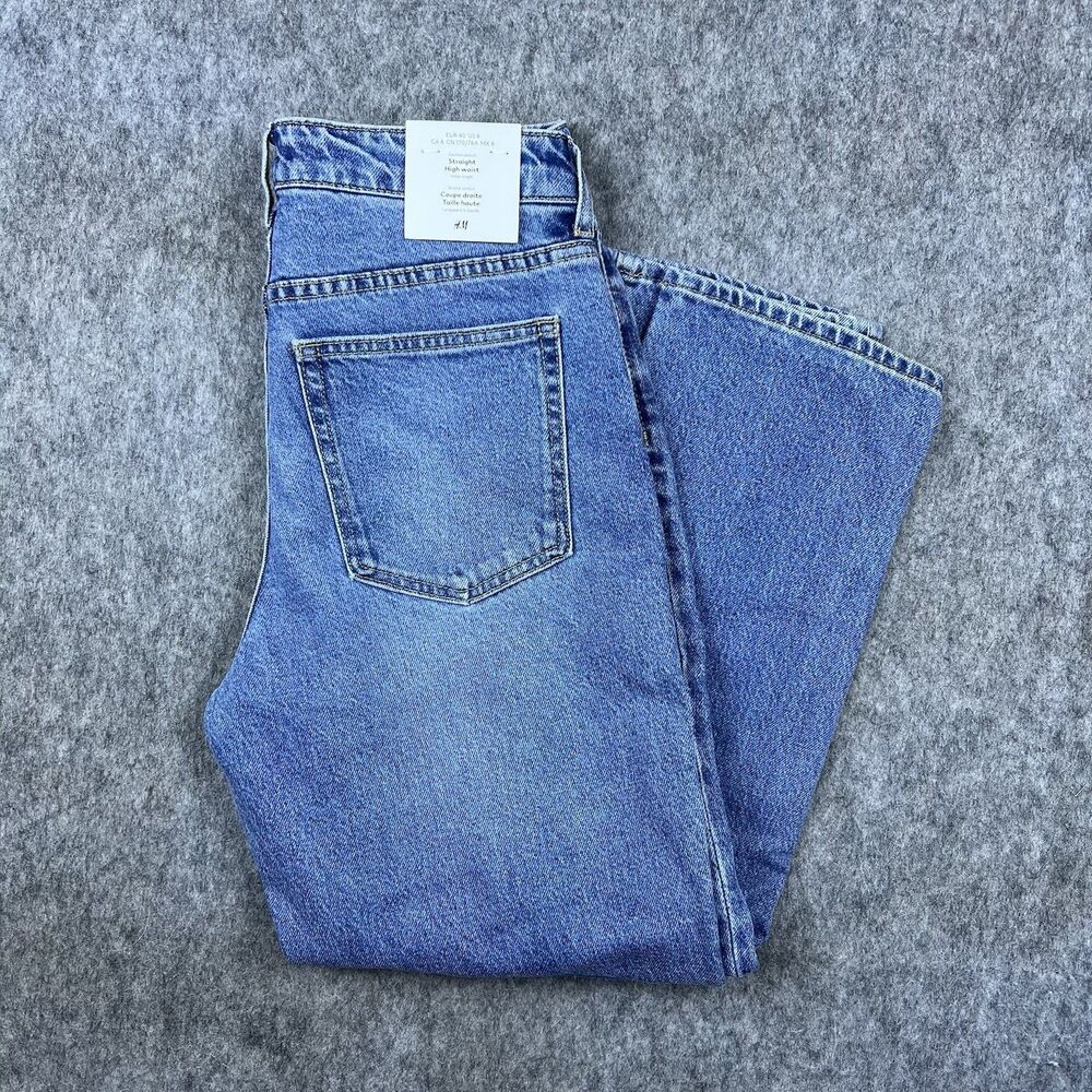 H&M Women's Jeans Straight Leg High Waist Ankle Medium Blue Denim Size 8 NWT